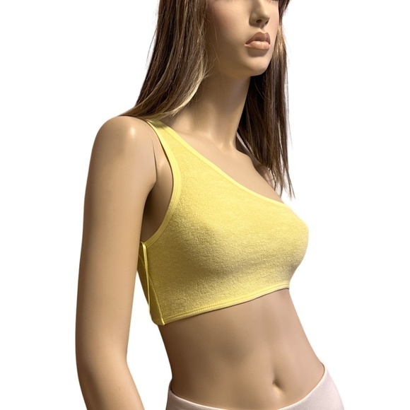 ZARA Crop Top Tank Shirt Cotton Blend Micro Terry One Shoulder Leisure Bra - Picture 4 of 12